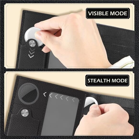 Men's Leather Wallet with Stealth Pocket for Air Tag (Black) - Picture 2 of 6